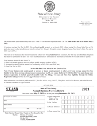 Form ST-18B Annual Business Use Tax Return - New Jersey