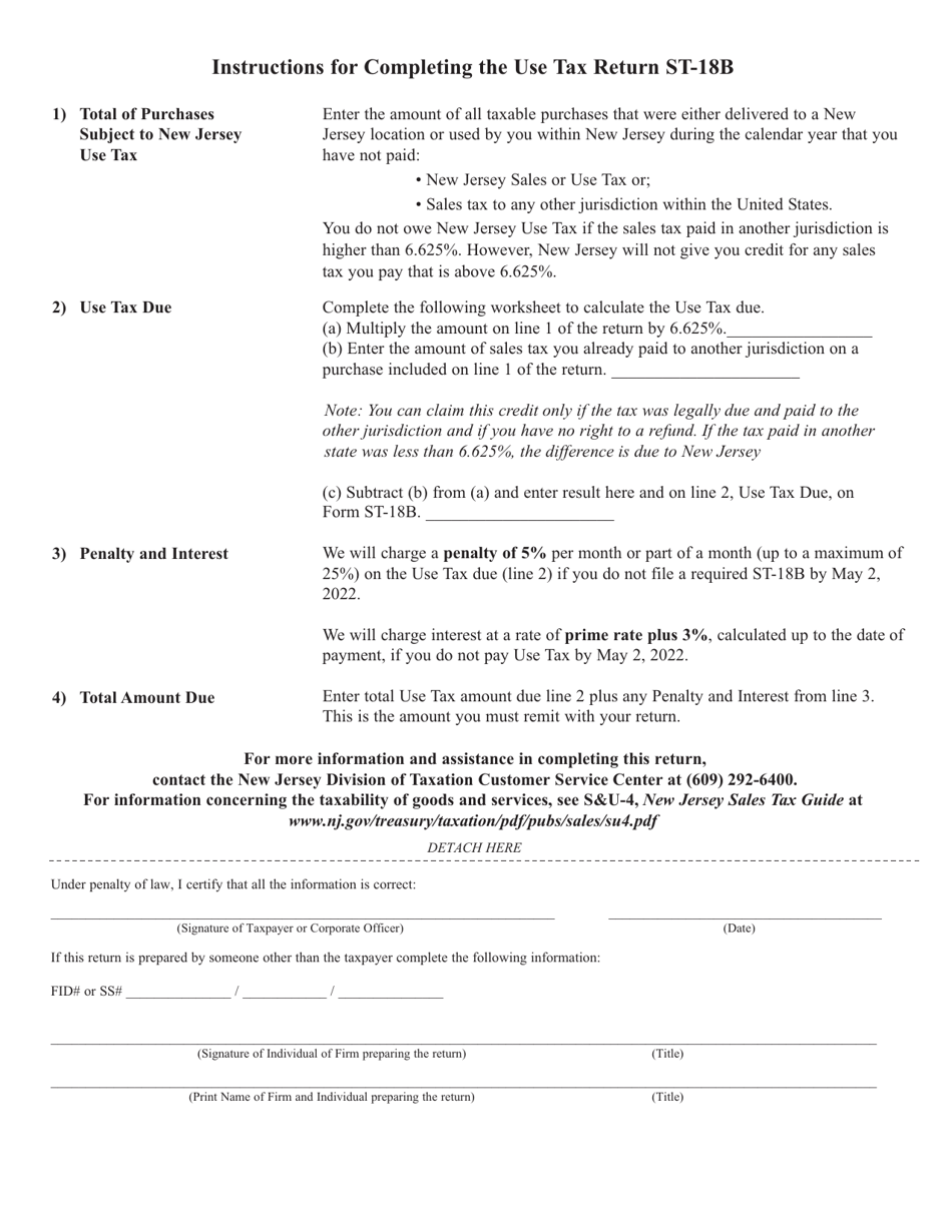 Form ST-18B Annual Business Use Tax Return - New Jersey, Page 2