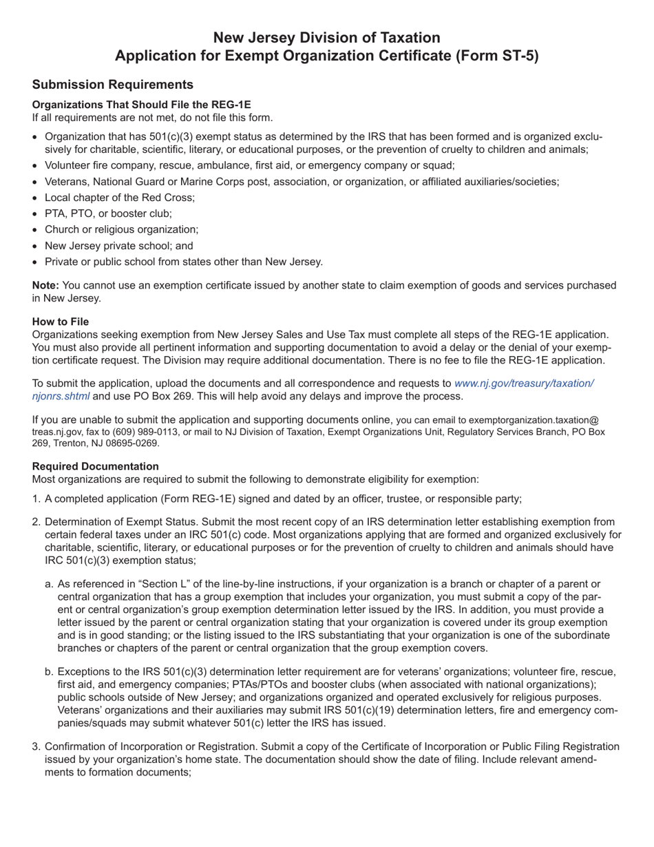 Form REG-1E Application for St-5 Exempt Organization Certificate for Nonprofit Exemption From Sales Tax - New Jersey, Page 3
