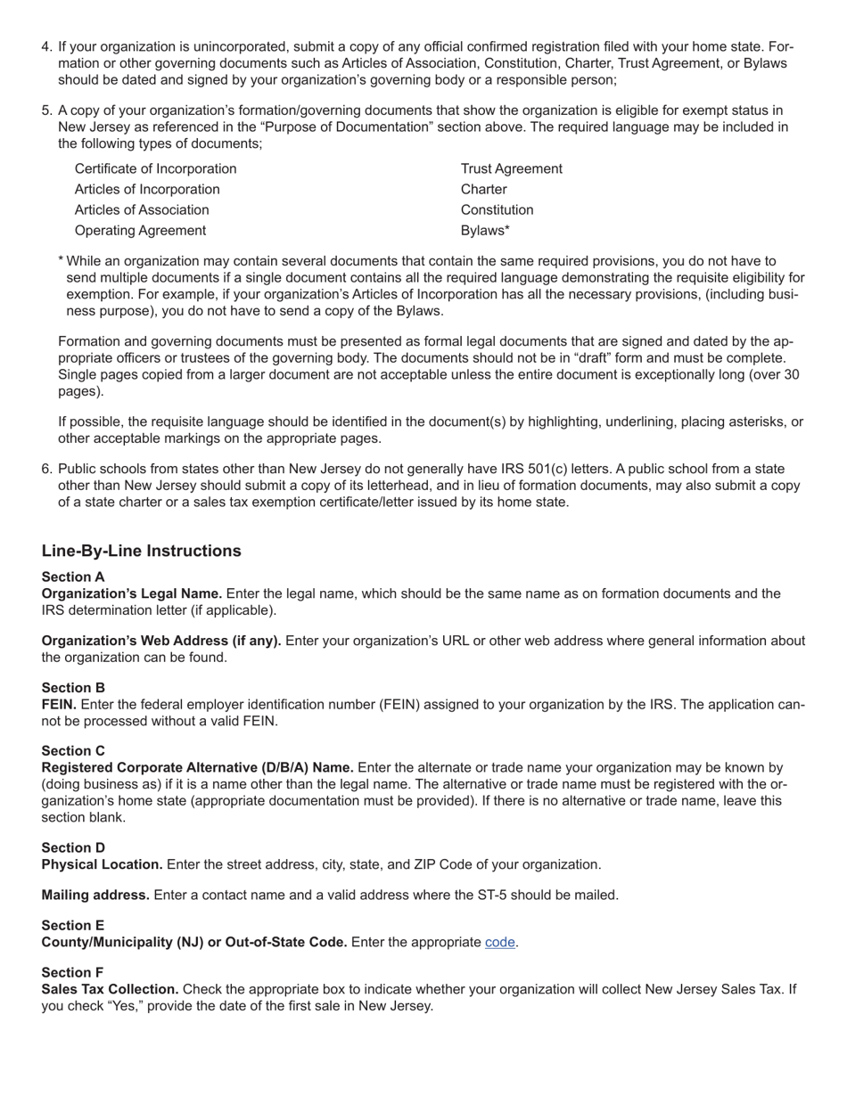 Form REG-1E Application for St-5 Exempt Organization Certificate for Nonprofit Exemption From Sales Tax - New Jersey, Page 4