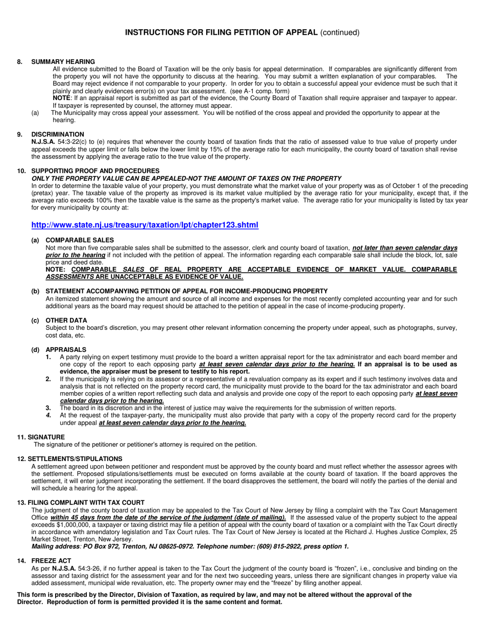 Form A-1 Petition of Appeal - New Jersey, Page 3