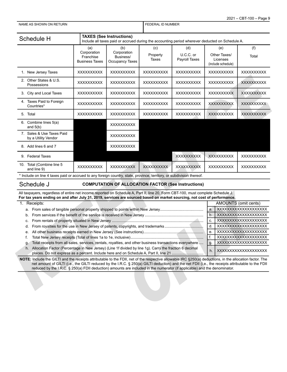 Form CBT-100 New Jersey Corporation Business Tax Return - New Jersey, Page 10