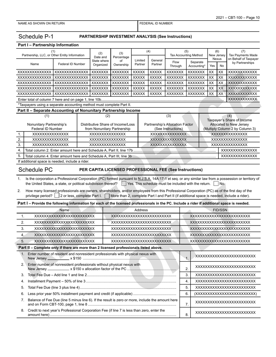 Form CBT-100 New Jersey Corporation Business Tax Return - New Jersey, Page 11