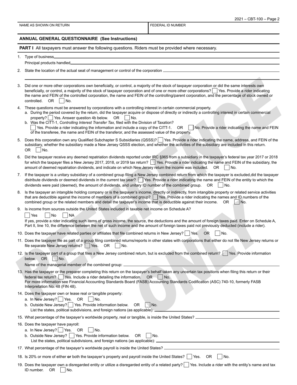 Form CBT-100 New Jersey Corporation Business Tax Return - New Jersey, Page 3