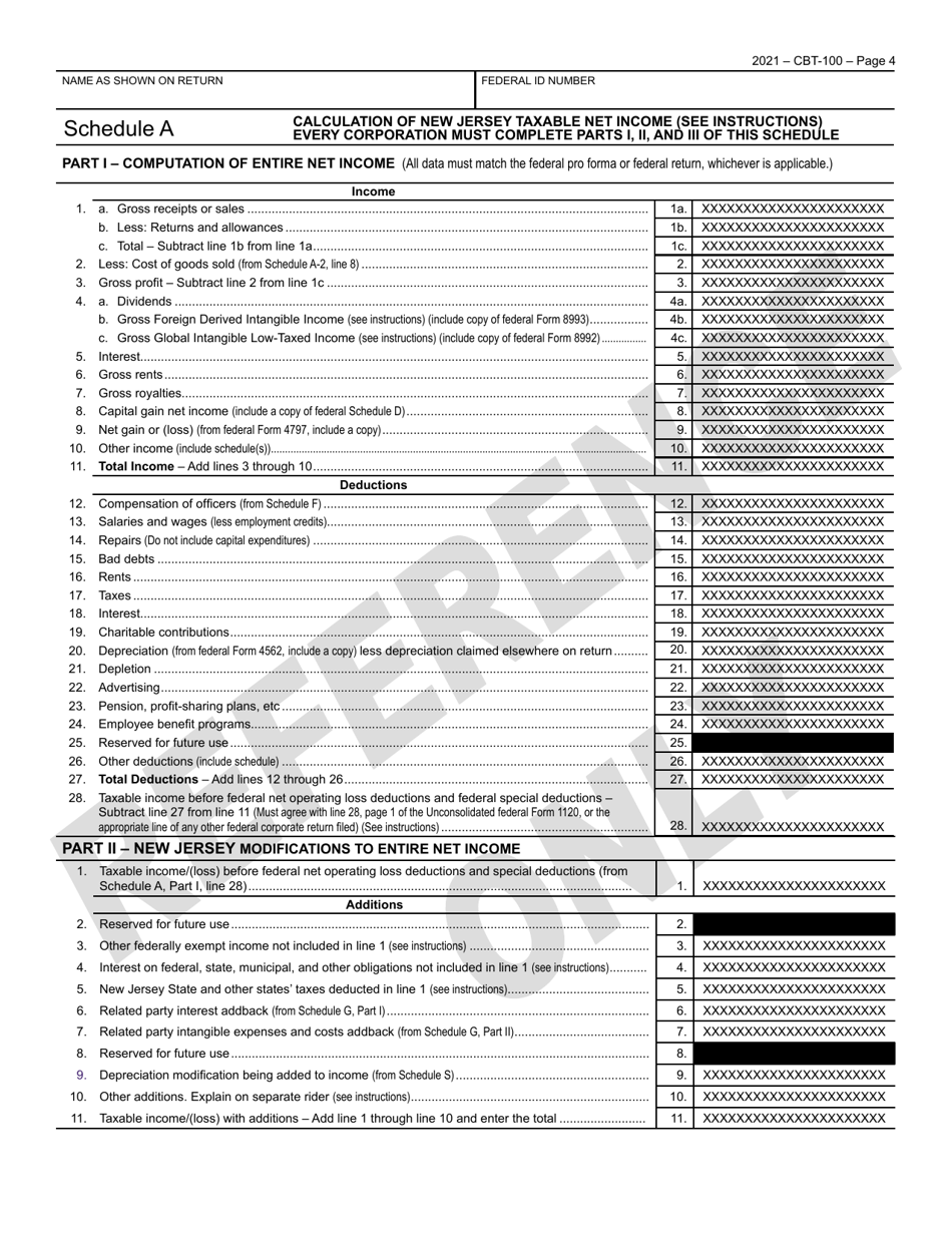 Form CBT-100 New Jersey Corporation Business Tax Return - New Jersey, Page 5
