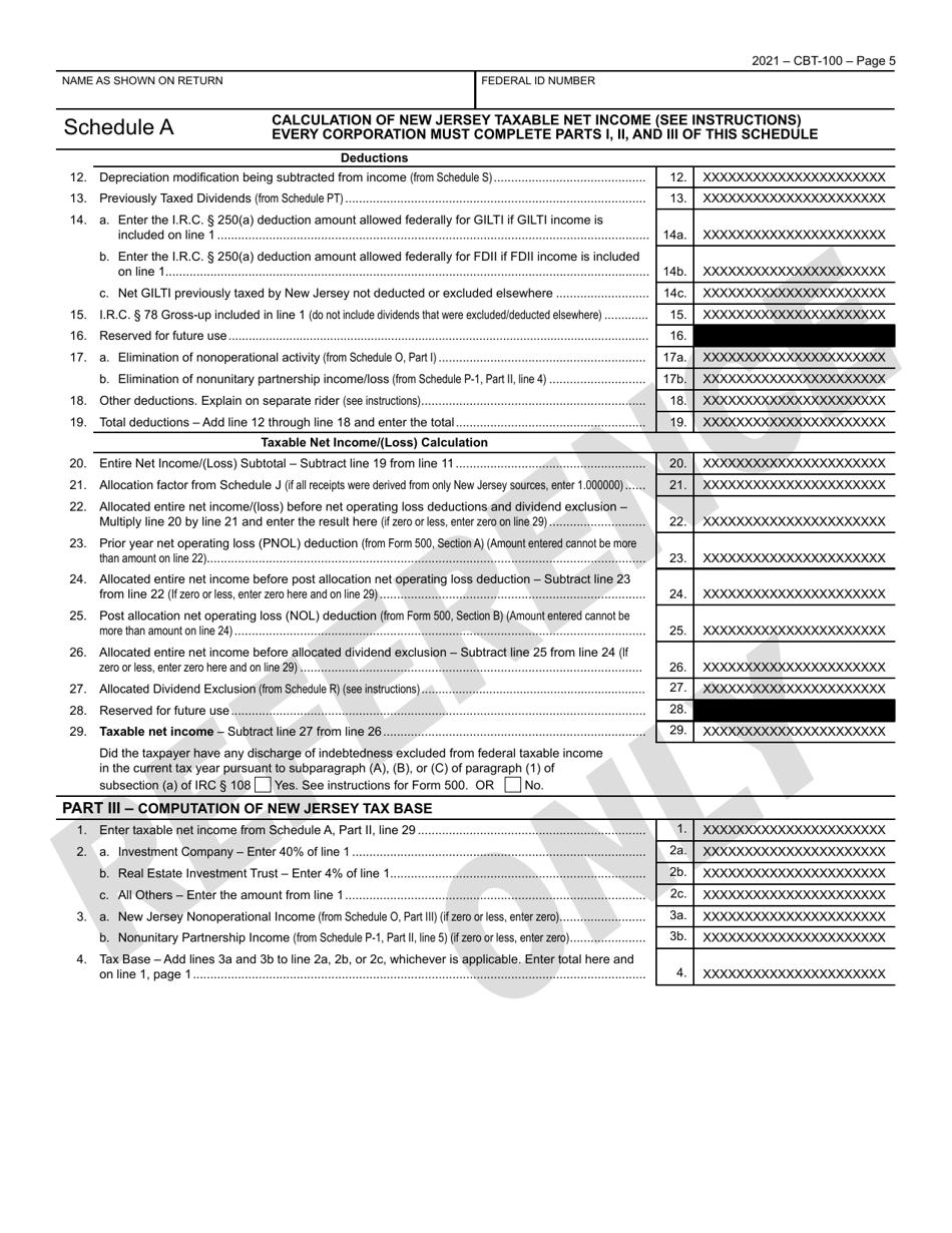 Form CBT-100 New Jersey Corporation Business Tax Return - New Jersey, Page 6