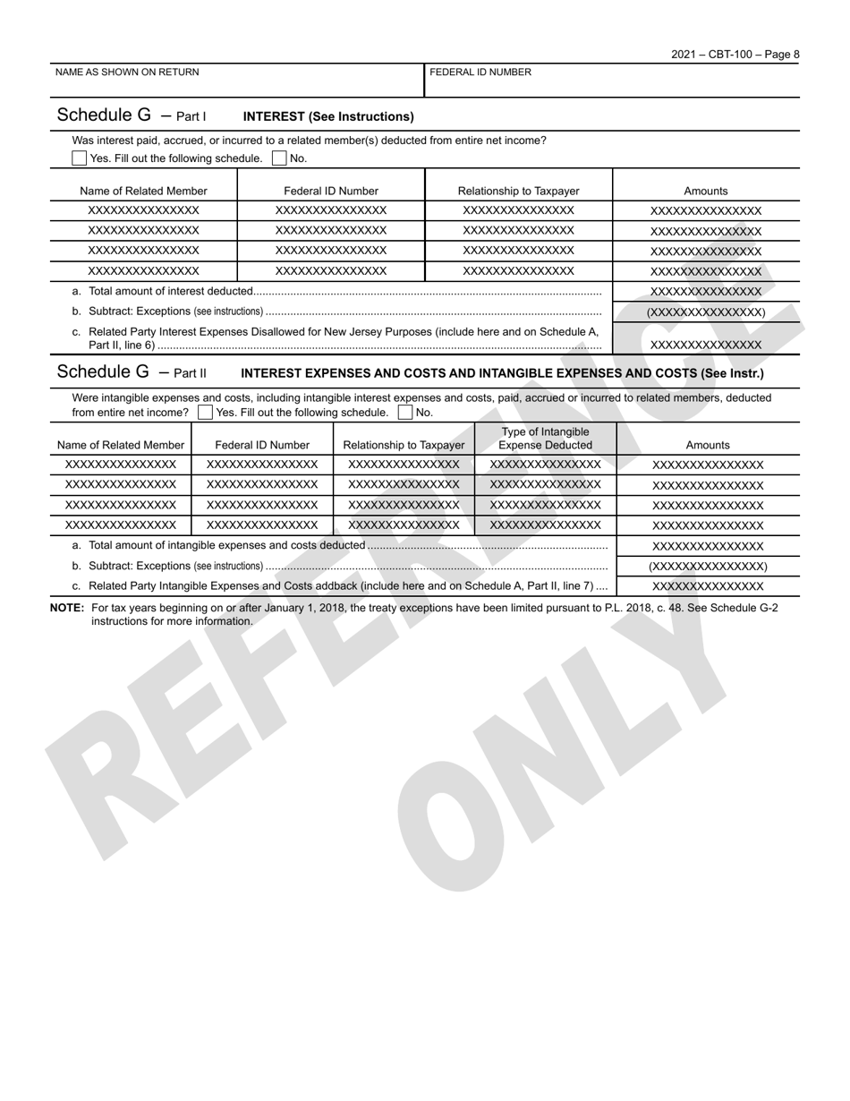 Form CBT-100 New Jersey Corporation Business Tax Return - New Jersey, Page 9