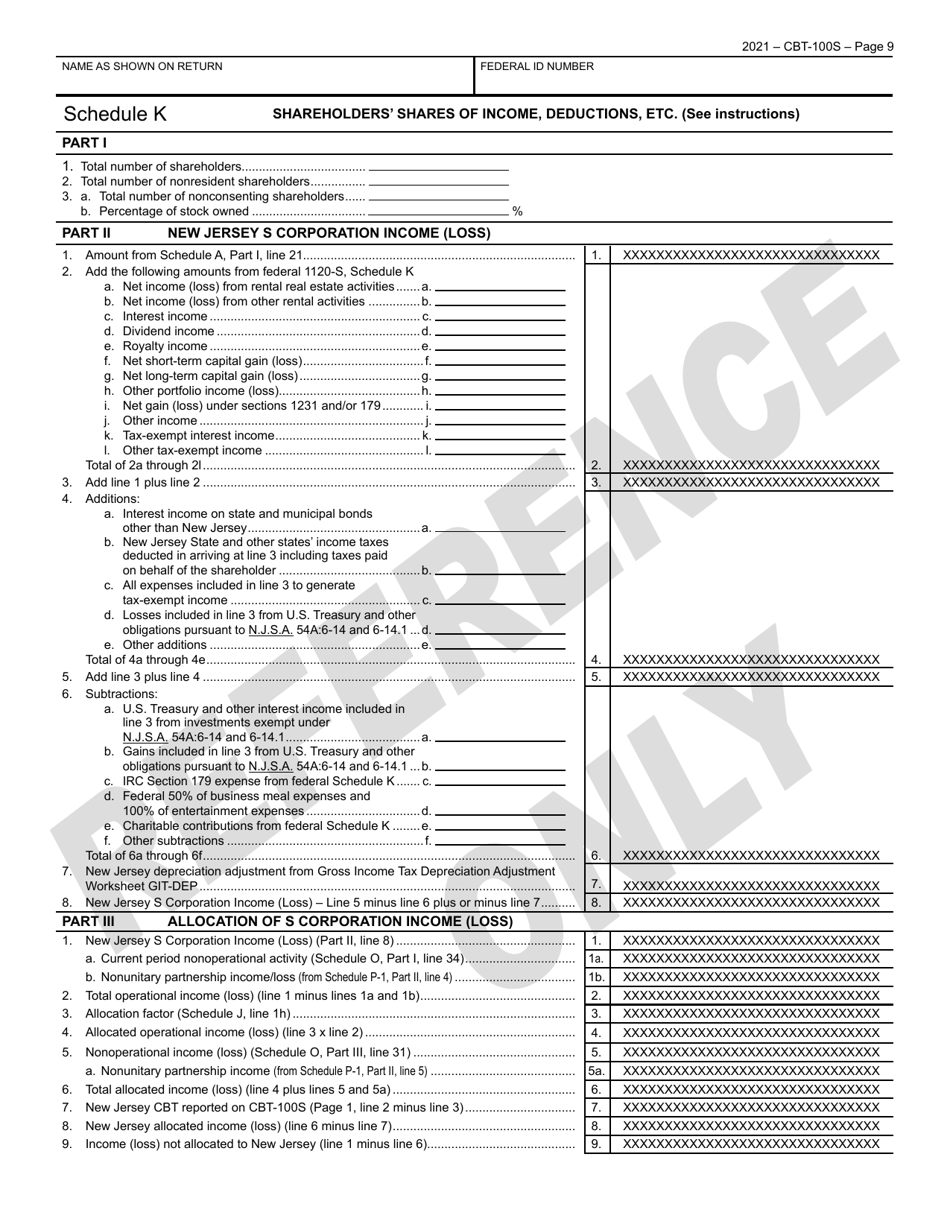 Form CBT-100S New Jersey Corporation Business Tax Return Sample - New Jersey, Page 10