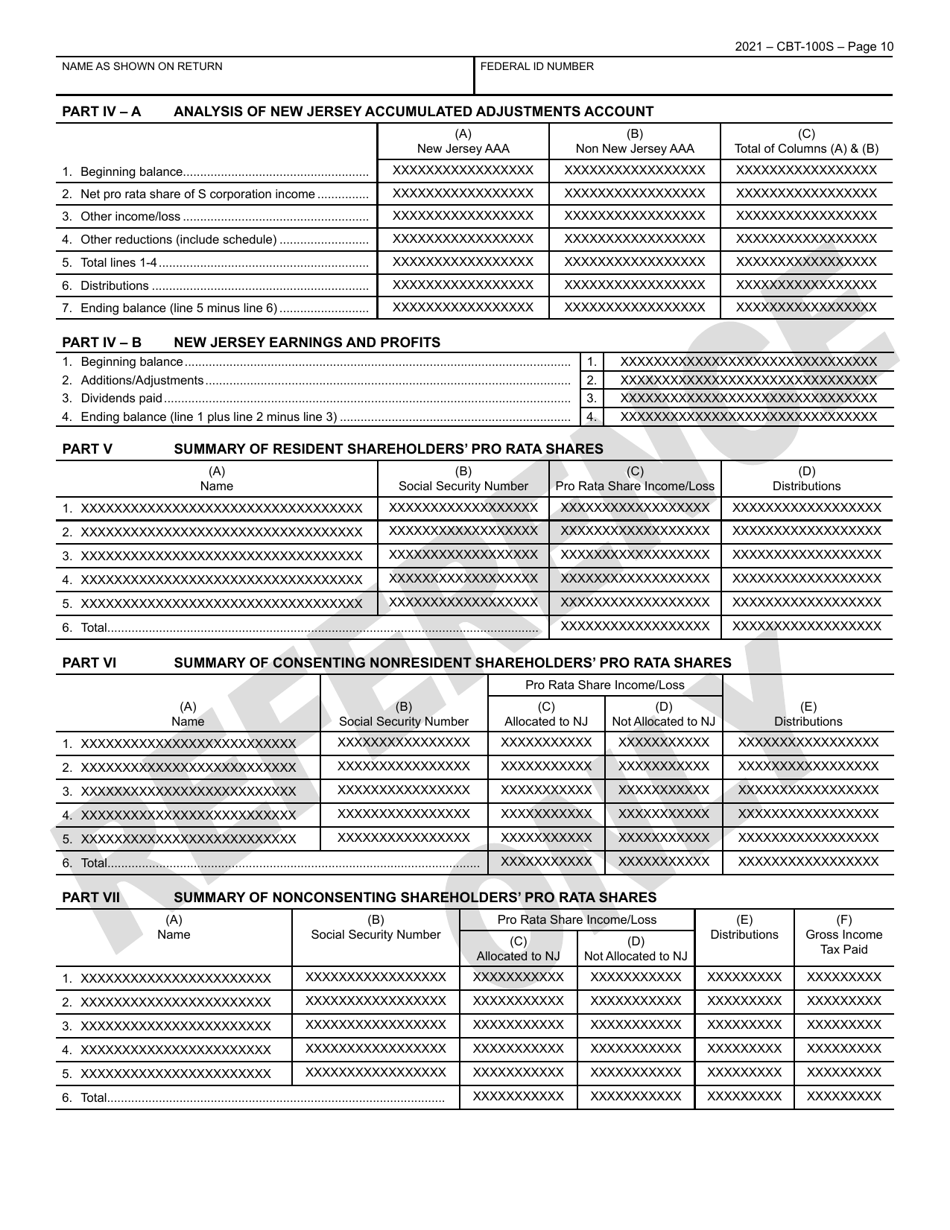 Form CBT-100S New Jersey Corporation Business Tax Return Sample - New Jersey, Page 11