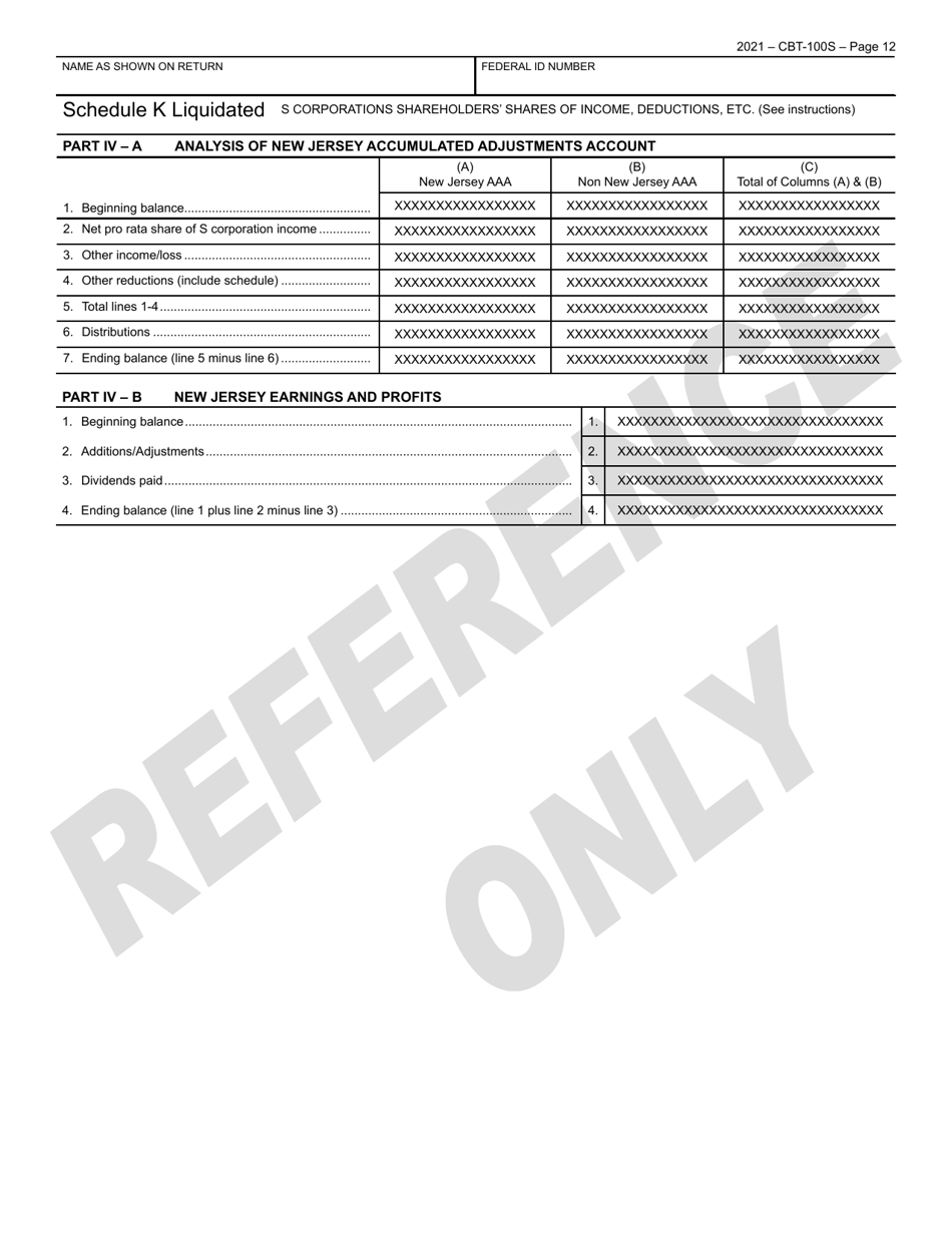 Form CBT-100S New Jersey Corporation Business Tax Return Sample - New Jersey, Page 13