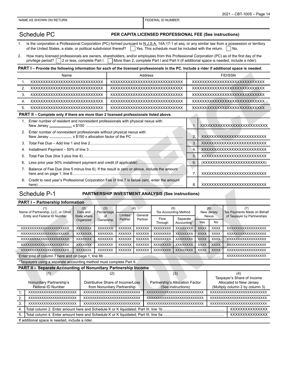 Form CBT-100S New Jersey Corporation Business Tax Return Sample - New Jersey, Page 15
