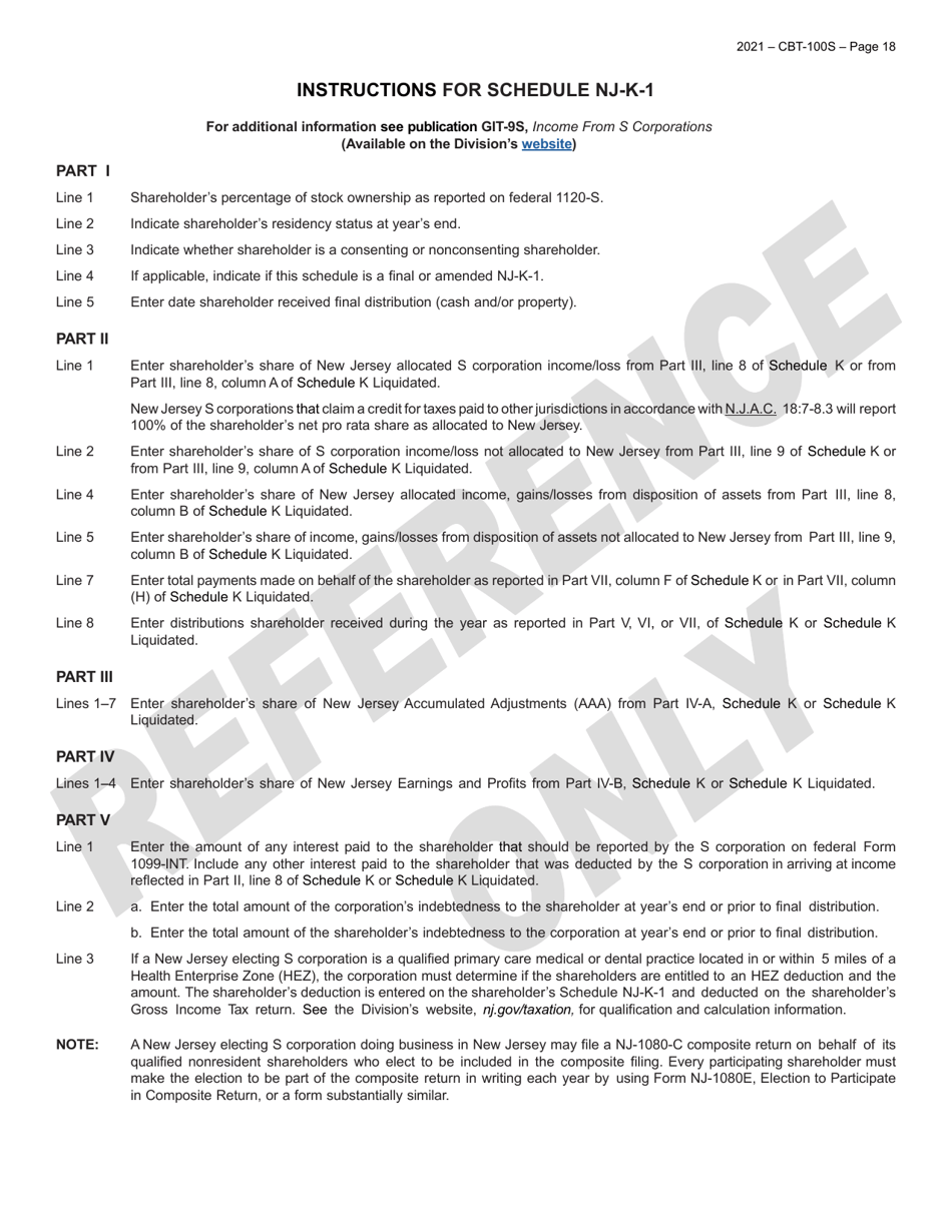 Form CBT-100S New Jersey Corporation Business Tax Return Sample - New Jersey, Page 19