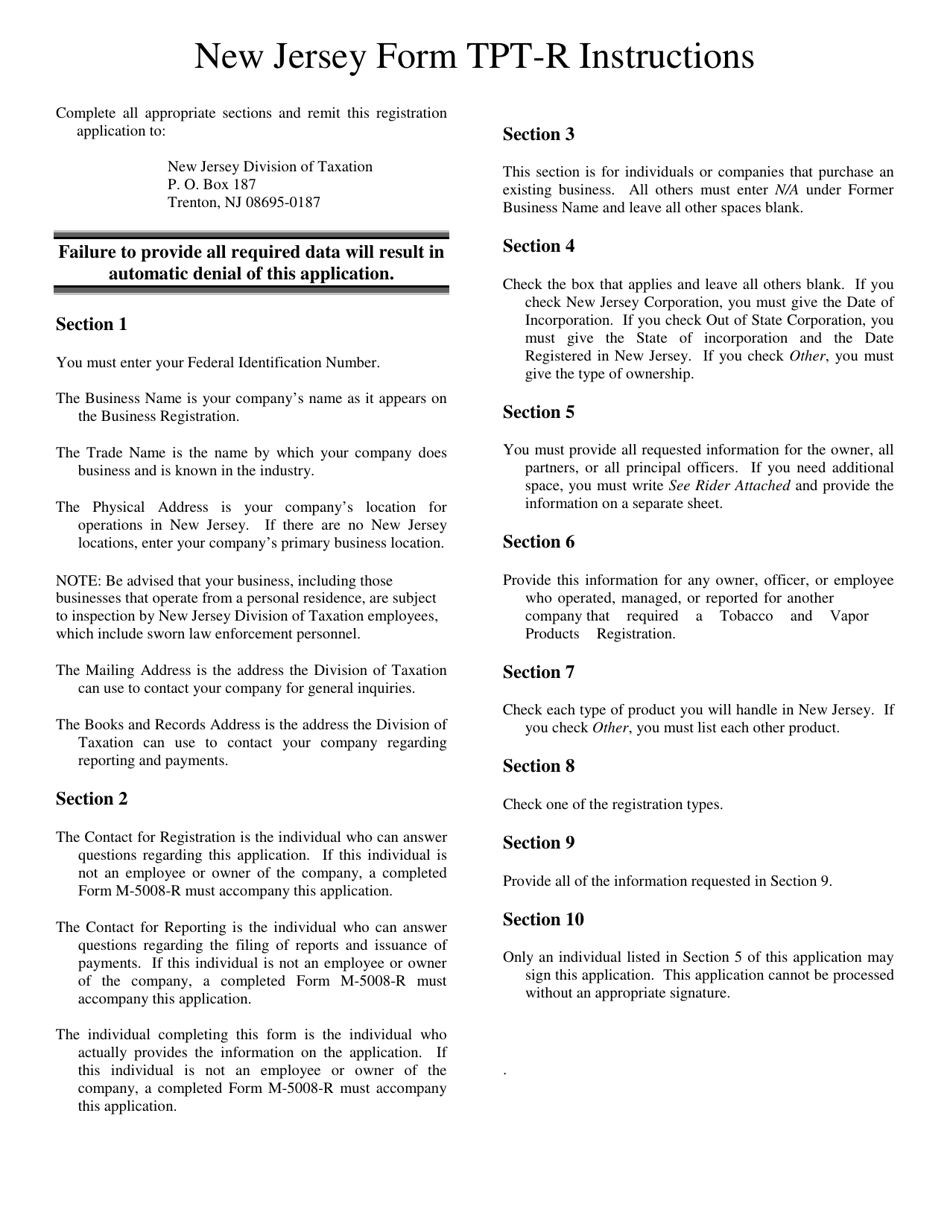 Form TPT-R Tobacco and Vapor Products Tax Registration - New Jersey, Page 8