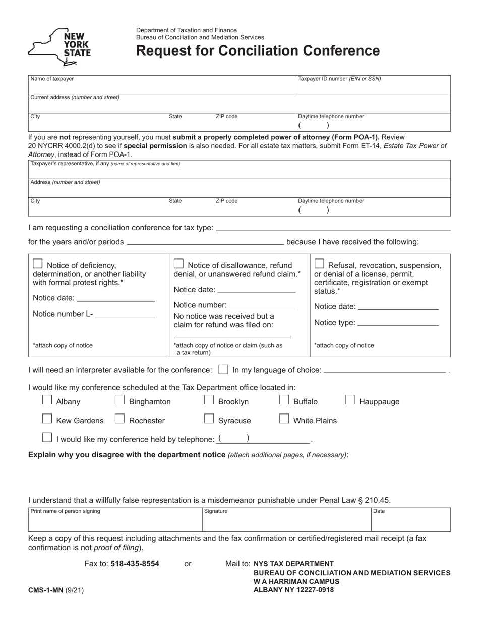 Form CMS-1-MN Request for Conciliation Conference - New York, Page 1