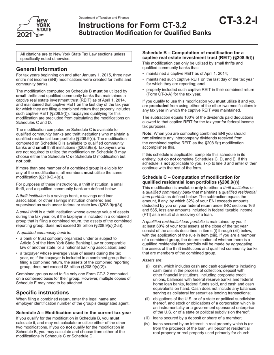 Instructions for Form CT-3.2 Subtraction Modification for Qualified Banks - New York, Page 1