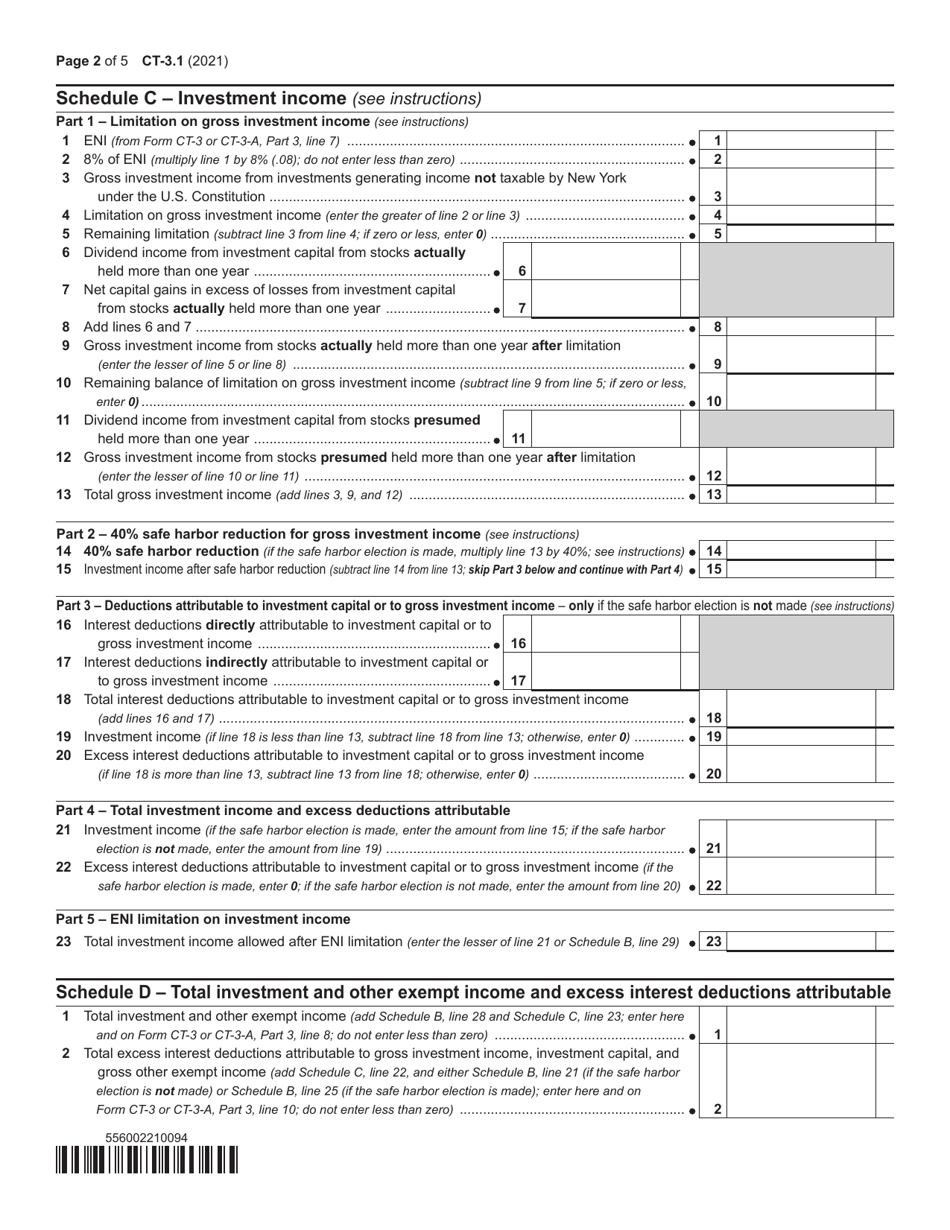 Form CT-3.1 Investment and Other Exempt Income and Investment Capital - New York, Page 2