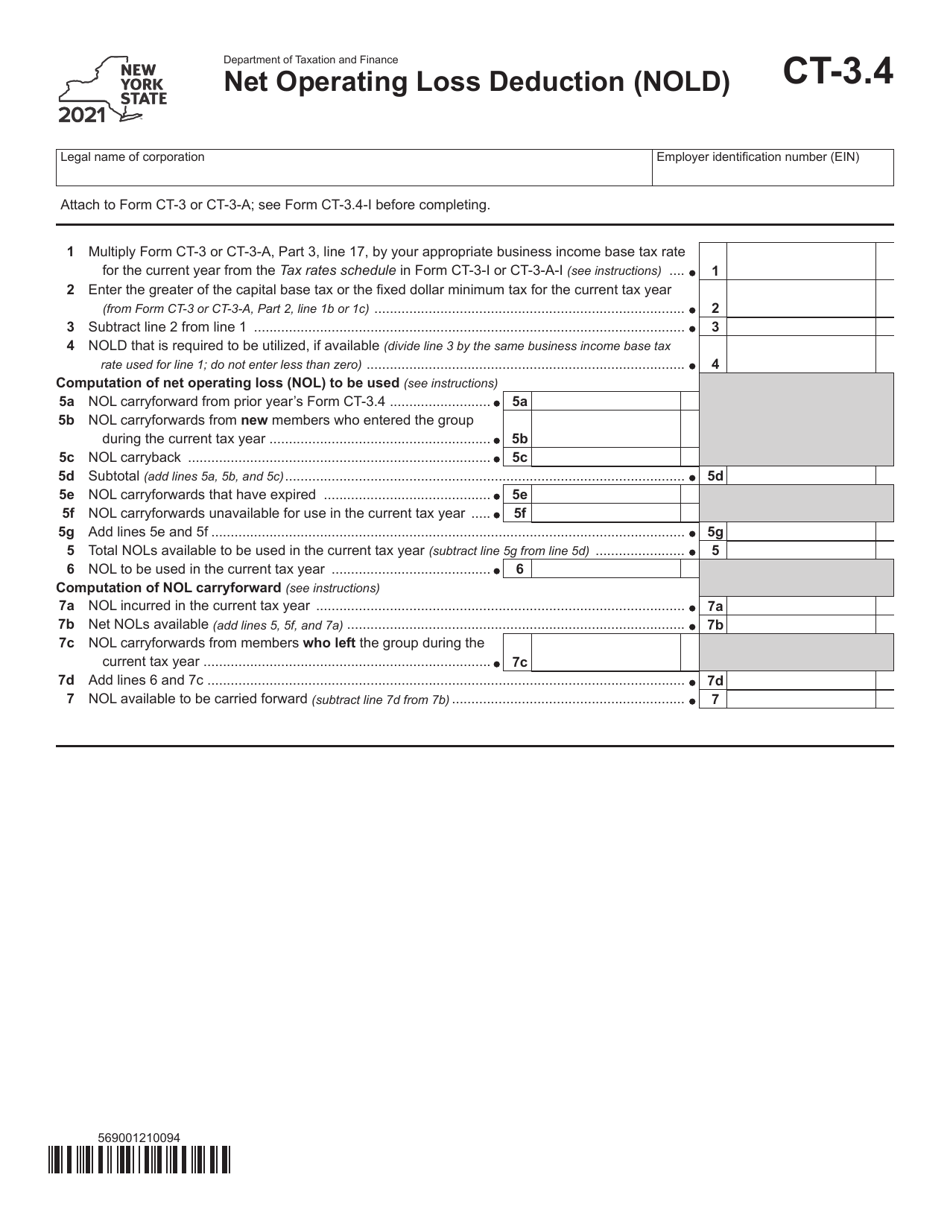 Form CT-3.4 Net Operating Loss Deduction (Nold) - New York, Page 1