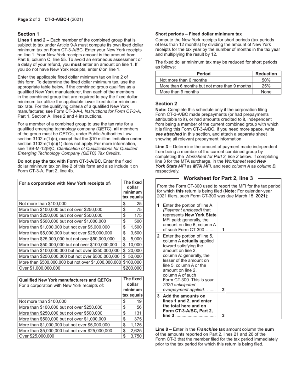 Instructions for Form CT-3-A / BC Members Detail Report Filed by a Corporation Included in a Combined Franchise Tax Return - New York, Page 2