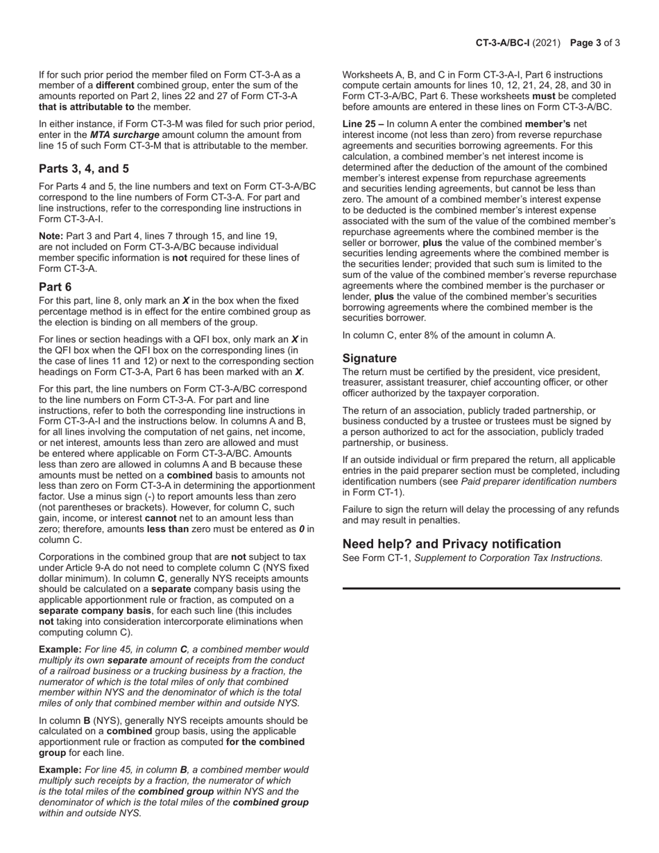 Instructions for Form CT-3-A / BC Members Detail Report Filed by a Corporation Included in a Combined Franchise Tax Return - New York, Page 3