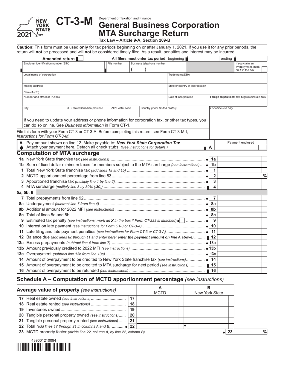 Form CT-3-M General Business Corporation Mta Surcharge Return - New York, Page 1