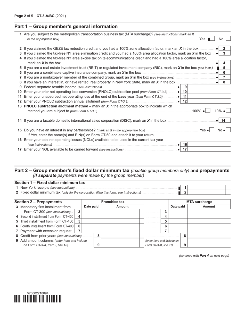 Form CT-3-A / BC Members Detail Report - Filed by a Corporation Included in a Combined Franchise Tax Return - New York, Page 2
