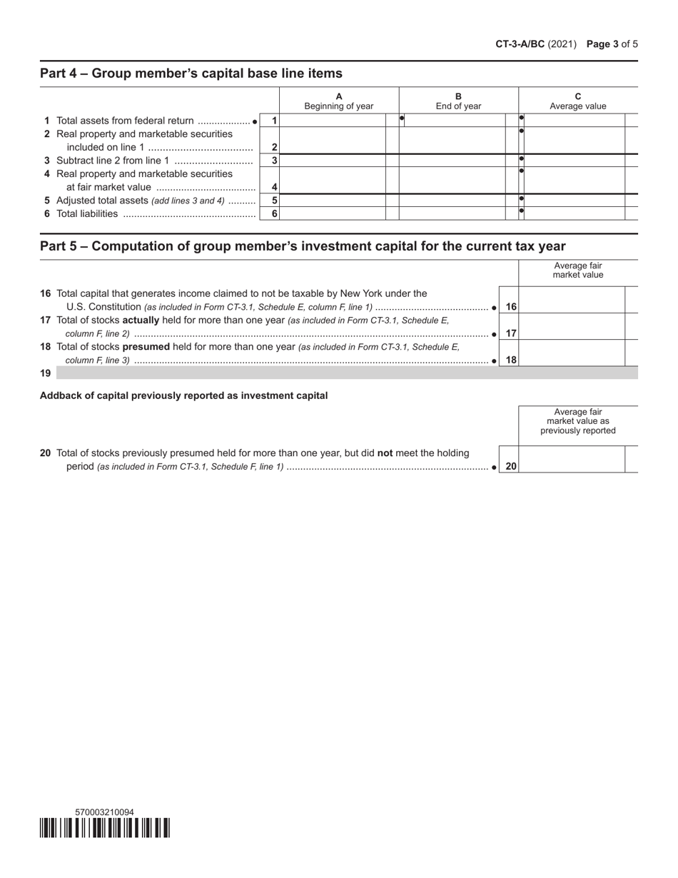 Form CT-3-A / BC Members Detail Report - Filed by a Corporation Included in a Combined Franchise Tax Return - New York, Page 3