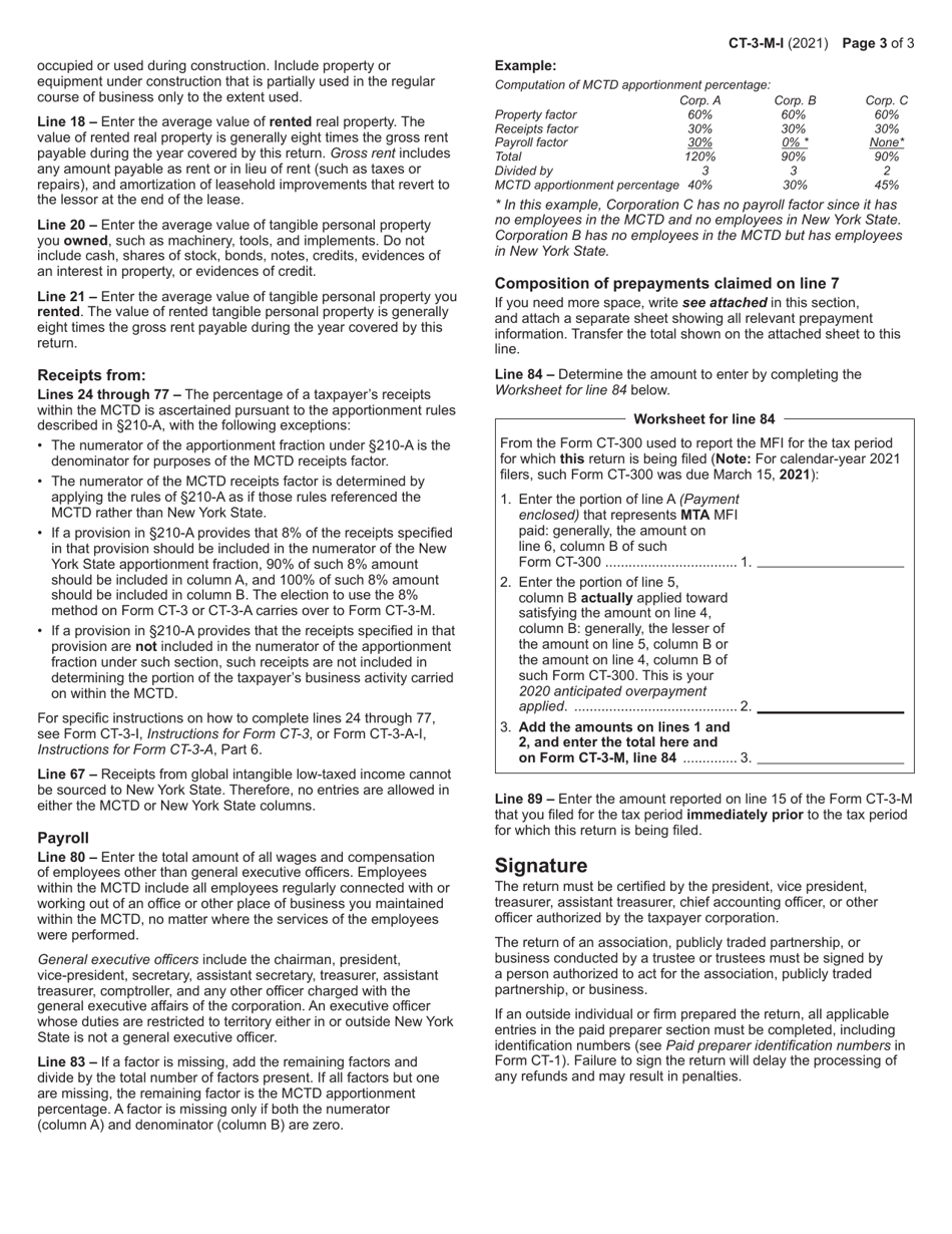 Instructions for Form CT-3-M General Business Corporation Mta Surcharge Return - New York, Page 3