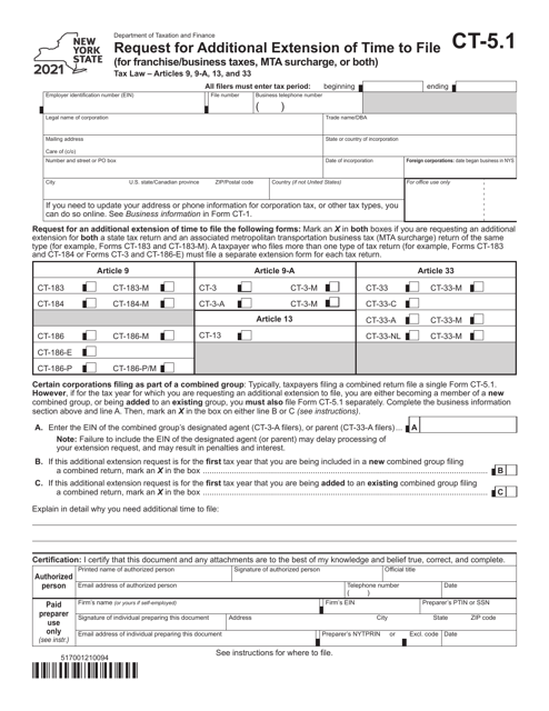 Form CT-5.1 2021 Printable Pdf