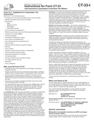 Instructions for Form CT-33 Life Insurance Corporation Franchise Tax Return - New York