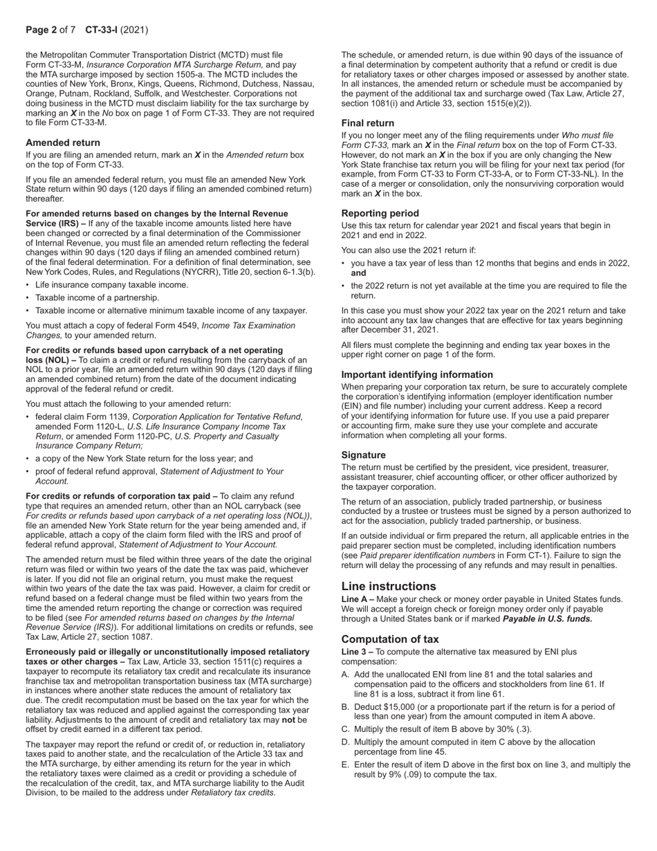 Instructions for Form CT-33 Life Insurance Corporation Franchise Tax Return - New York, Page 2