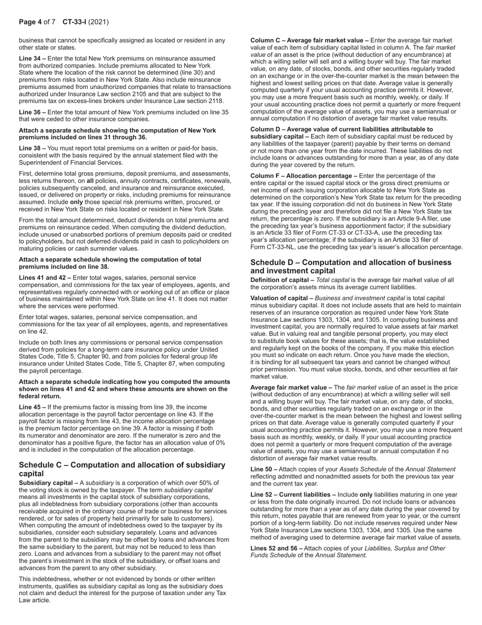 Instructions for Form CT-33 Life Insurance Corporation Franchise Tax Return - New York, Page 4