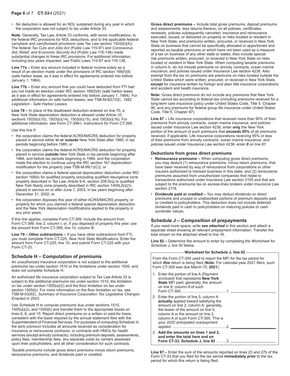 Instructions for Form CT-33 Life Insurance Corporation Franchise Tax Return - New York, Page 6