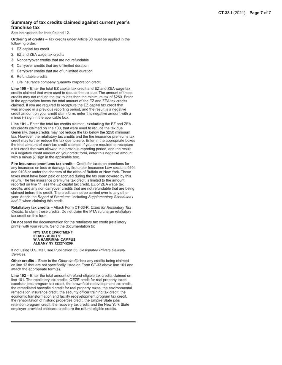Instructions for Form CT-33 Life Insurance Corporation Franchise Tax Return - New York, Page 7