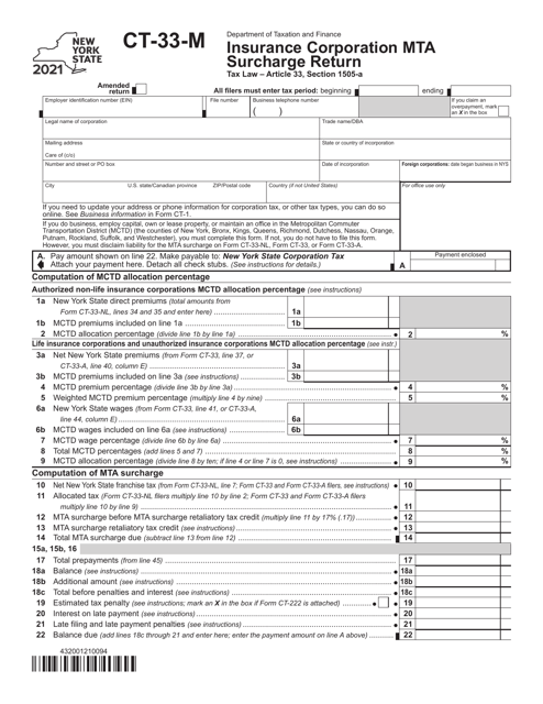 Form CT-33-M 2021 Printable Pdf
