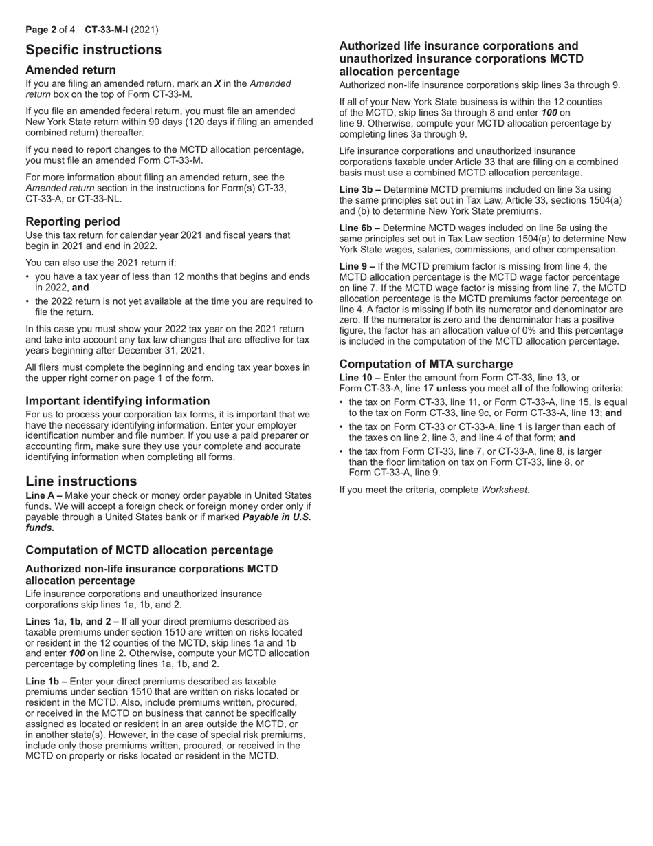 Instructions for Form CT-33-M Insurance Corporation Mta Surcharge Return - New York, Page 2