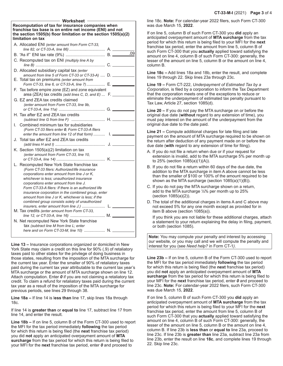 Instructions for Form CT-33-M Insurance Corporation Mta Surcharge Return - New York, Page 3