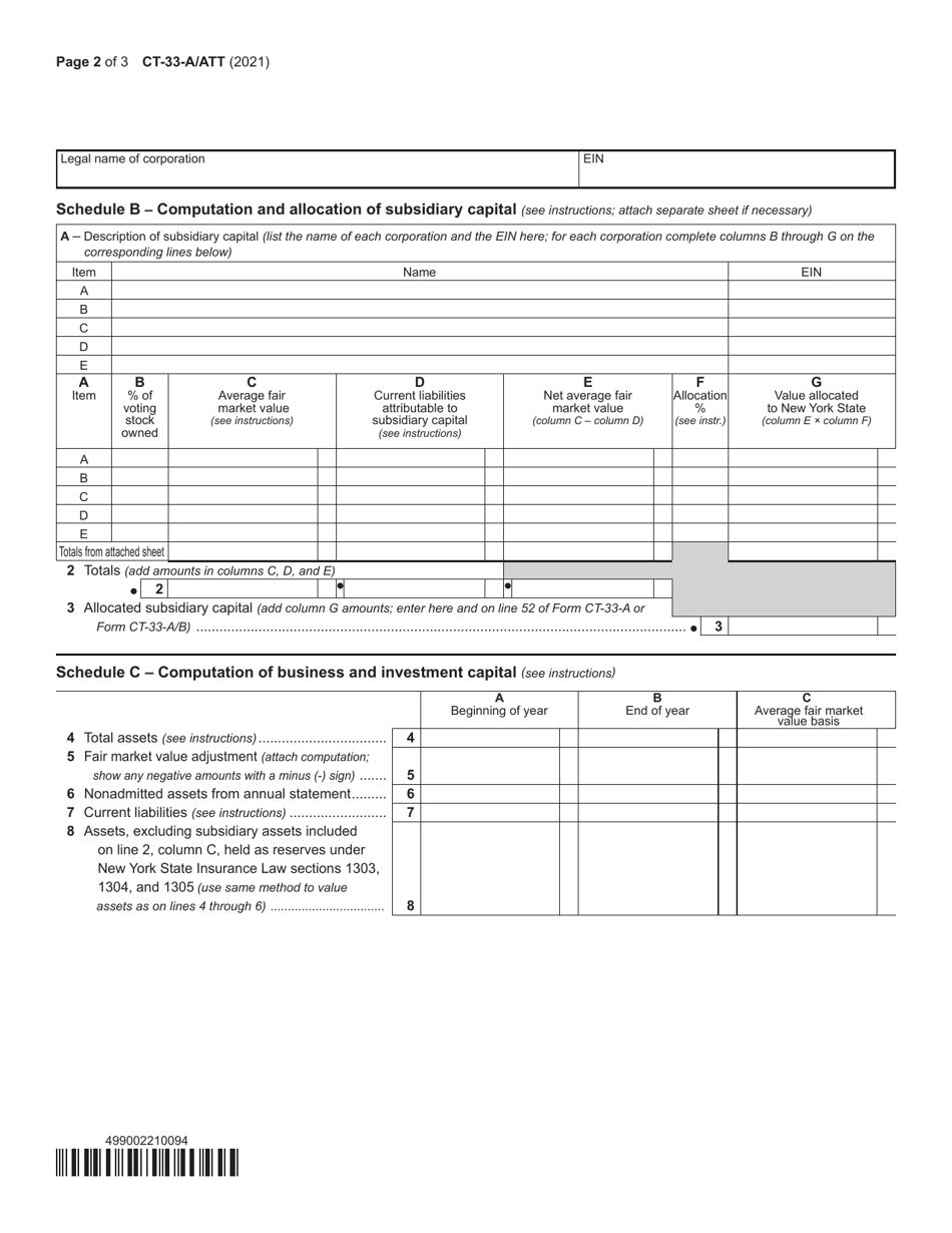 Form CT-33-A / ATT Schedule A, B, C, D, E Life Insurance Corporation Combined Franchise Tax Return - New York, Page 2
