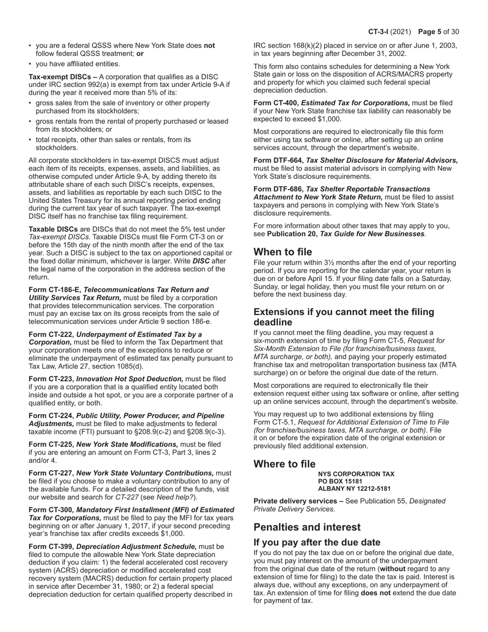 Instructions for Form CT-3 General Business Corporation Franchise Tax Return - New York, Page 5