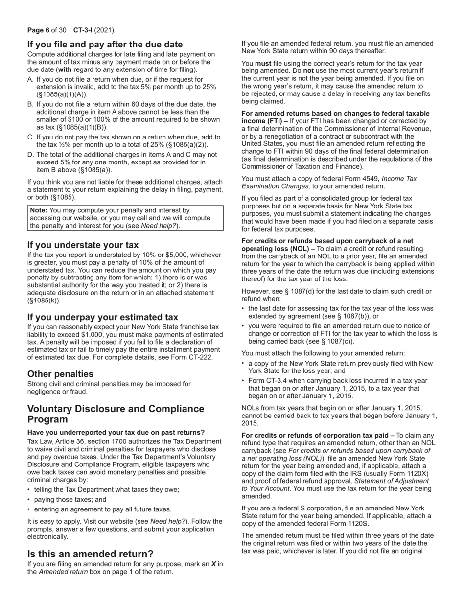 Instructions for Form CT-3 General Business Corporation Franchise Tax Return - New York, Page 6