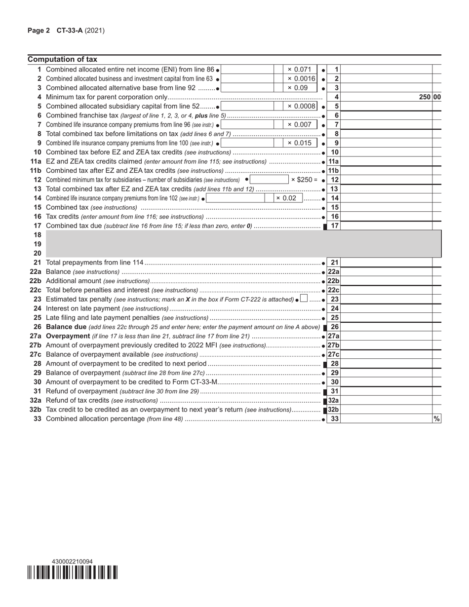 Form CT-33-A Life Insurance Corporation Combined Franchise Tax Return - New York, Page 2