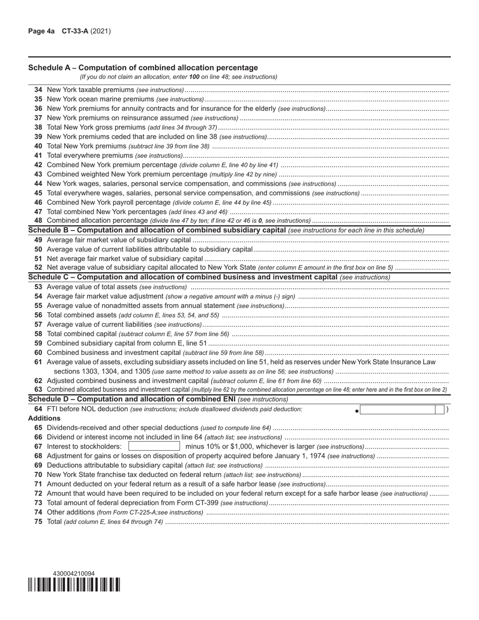 Form CT-33-A Life Insurance Corporation Combined Franchise Tax Return - New York, Page 4