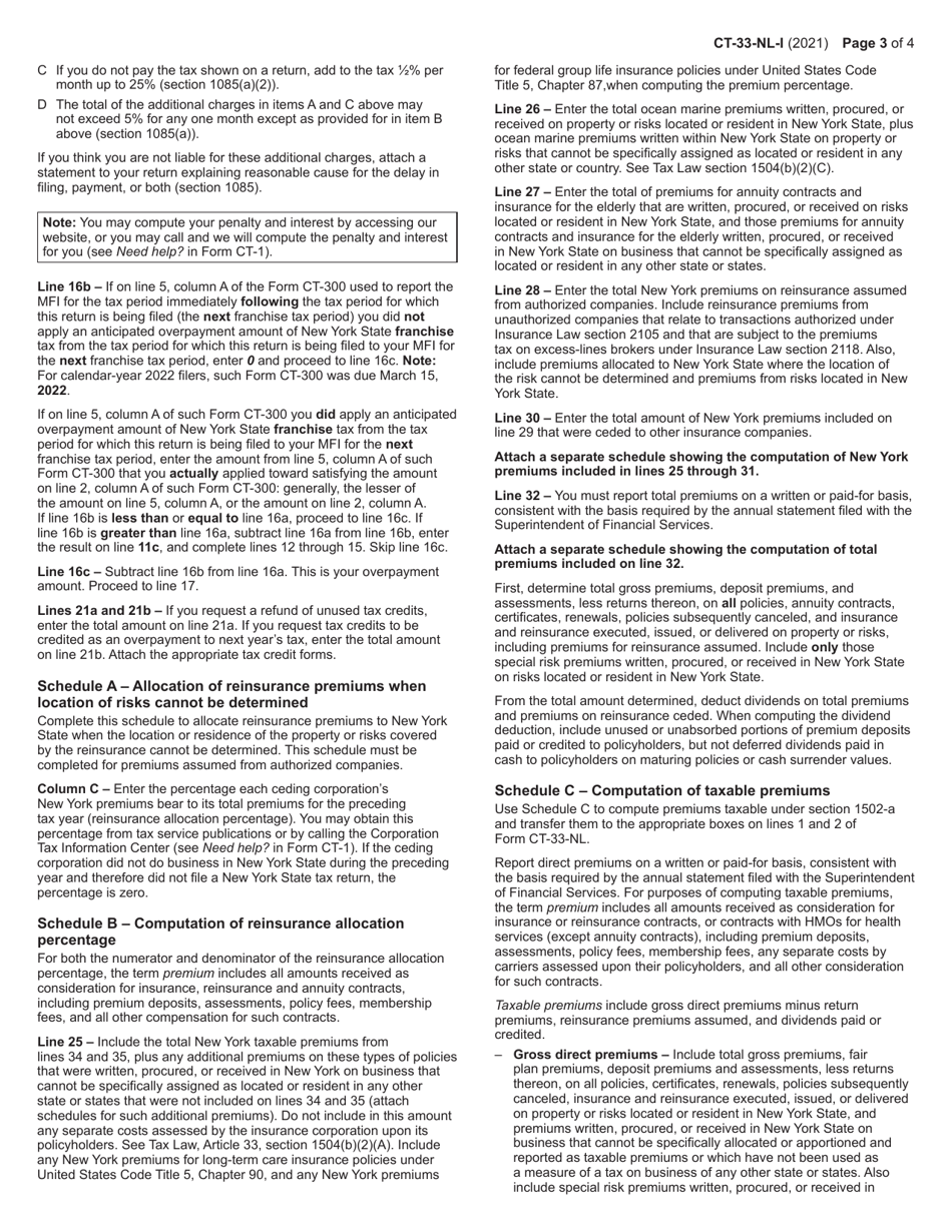 Instructions for Form CT-33-NL Non-life Insurance Corporation Franchise Tax Return - New York, Page 3