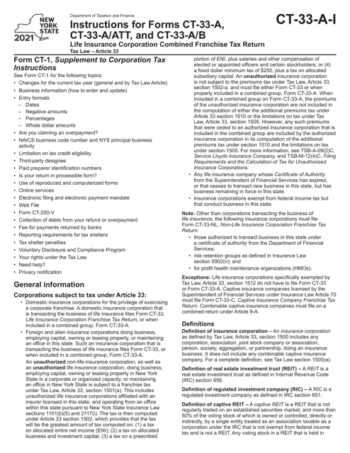 Form CT-33-A, CT-33-A/ATT, CT-33-A/B 2021 Printable Pdf