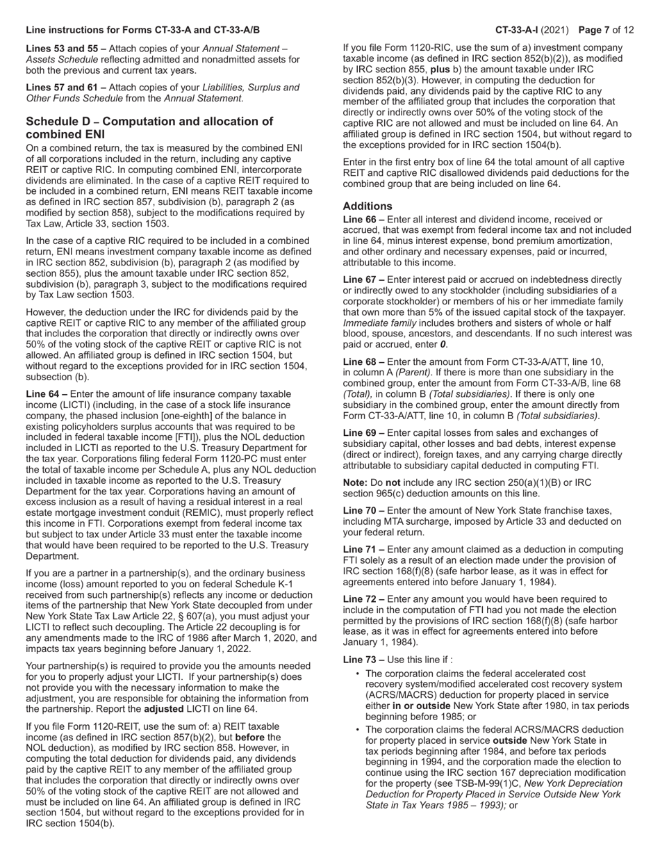 Instructions for Form CT-33-A, CT-33-A / ATT, CT-33-A / B - New York, Page 7