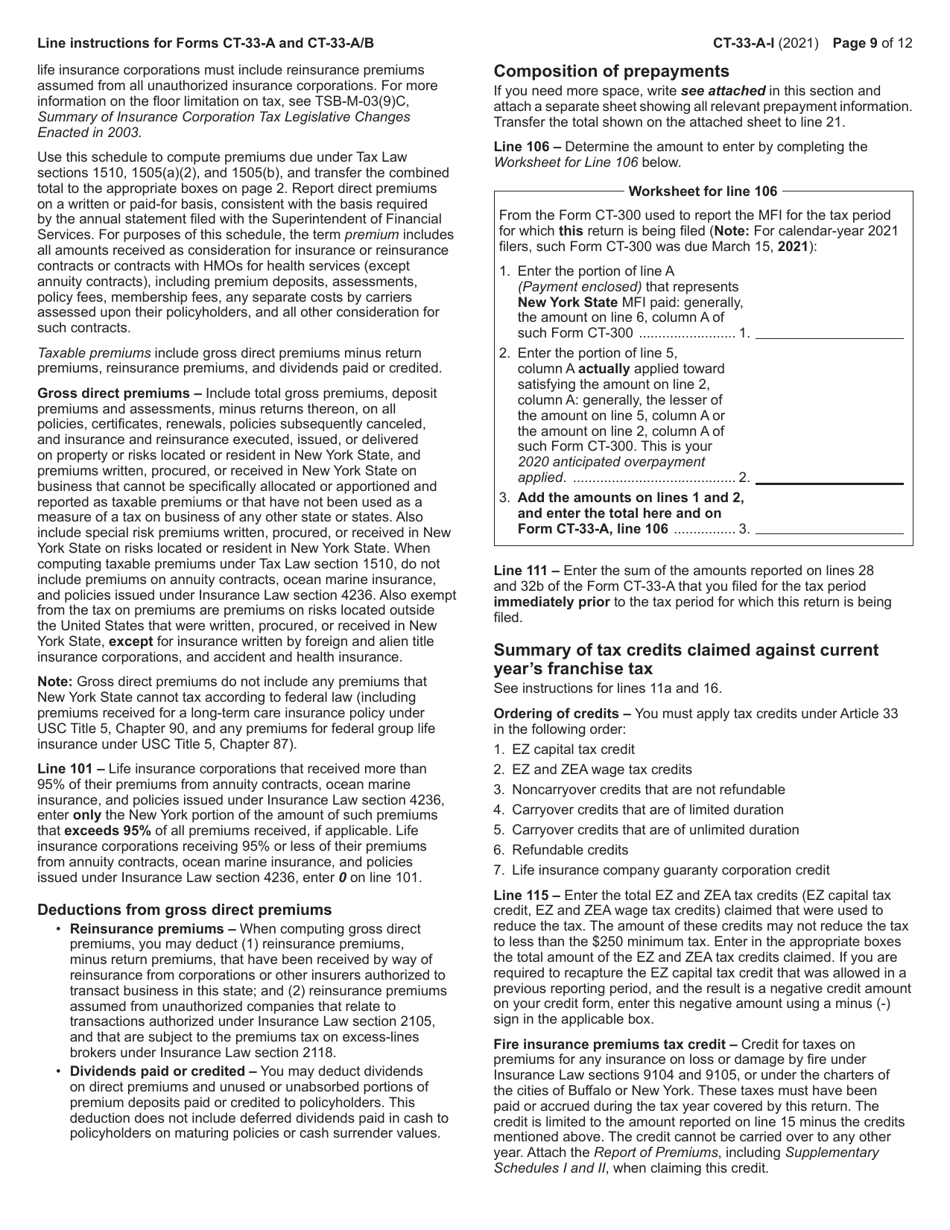 Instructions for Form CT-33-A, CT-33-A / ATT, CT-33-A / B - New York, Page 9