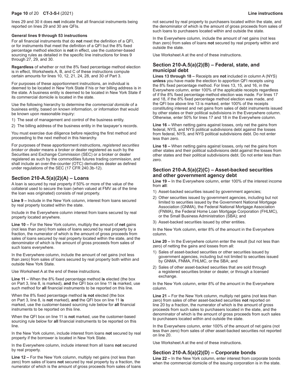 Instructions for Form CT-3-S New York S Corporation Franchise Tax Return - New York, Page 10