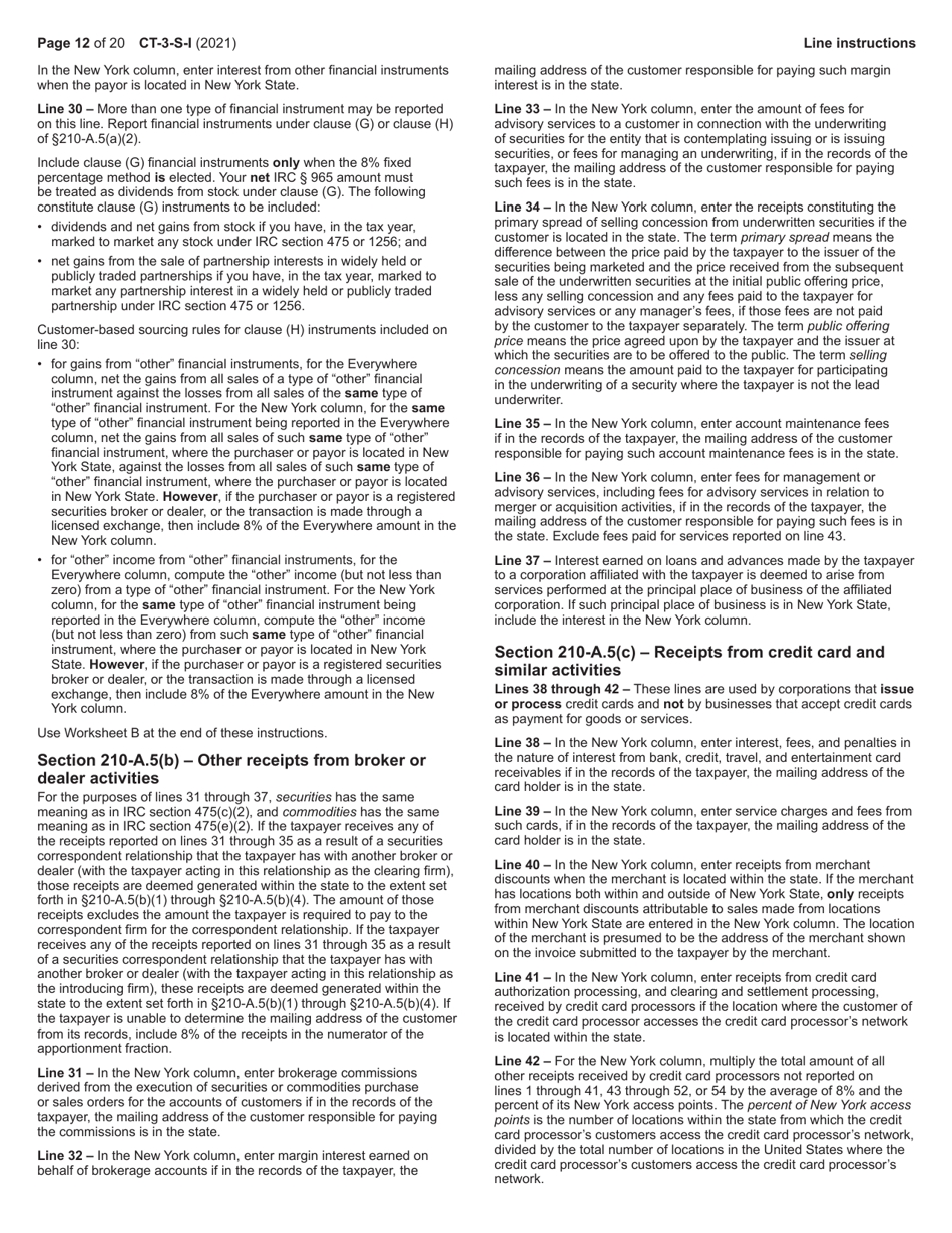Instructions for Form CT-3-S New York S Corporation Franchise Tax Return - New York, Page 12