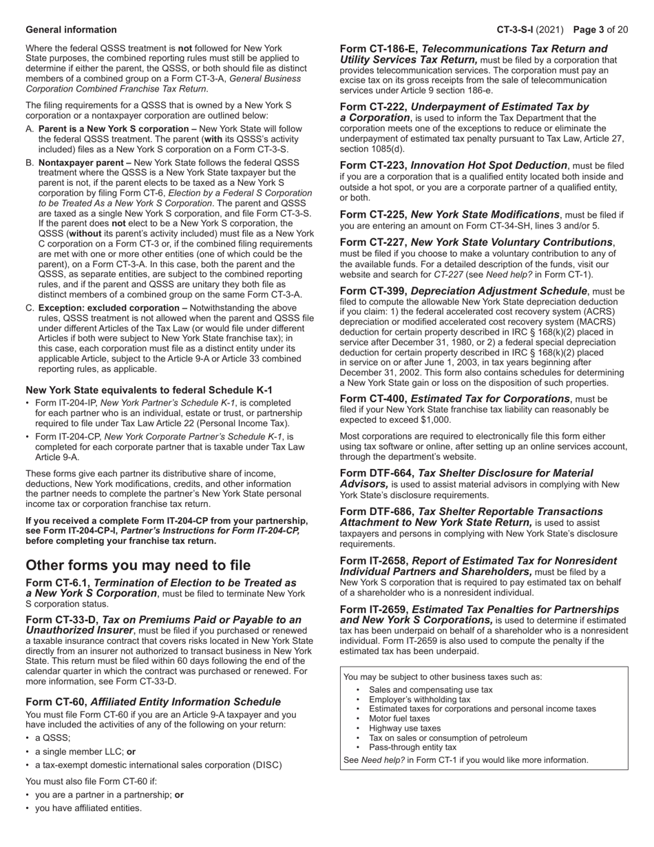 Instructions for Form CT-3-S New York S Corporation Franchise Tax Return - New York, Page 3