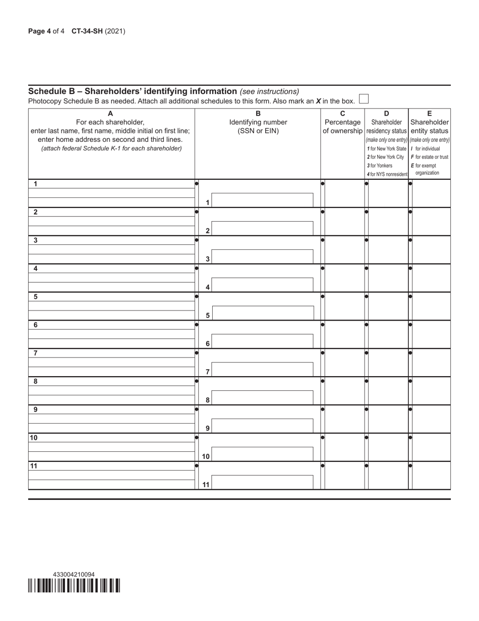 Form CT-34-SH New York S Corporation Shareholders Information Schedule - New York, Page 4