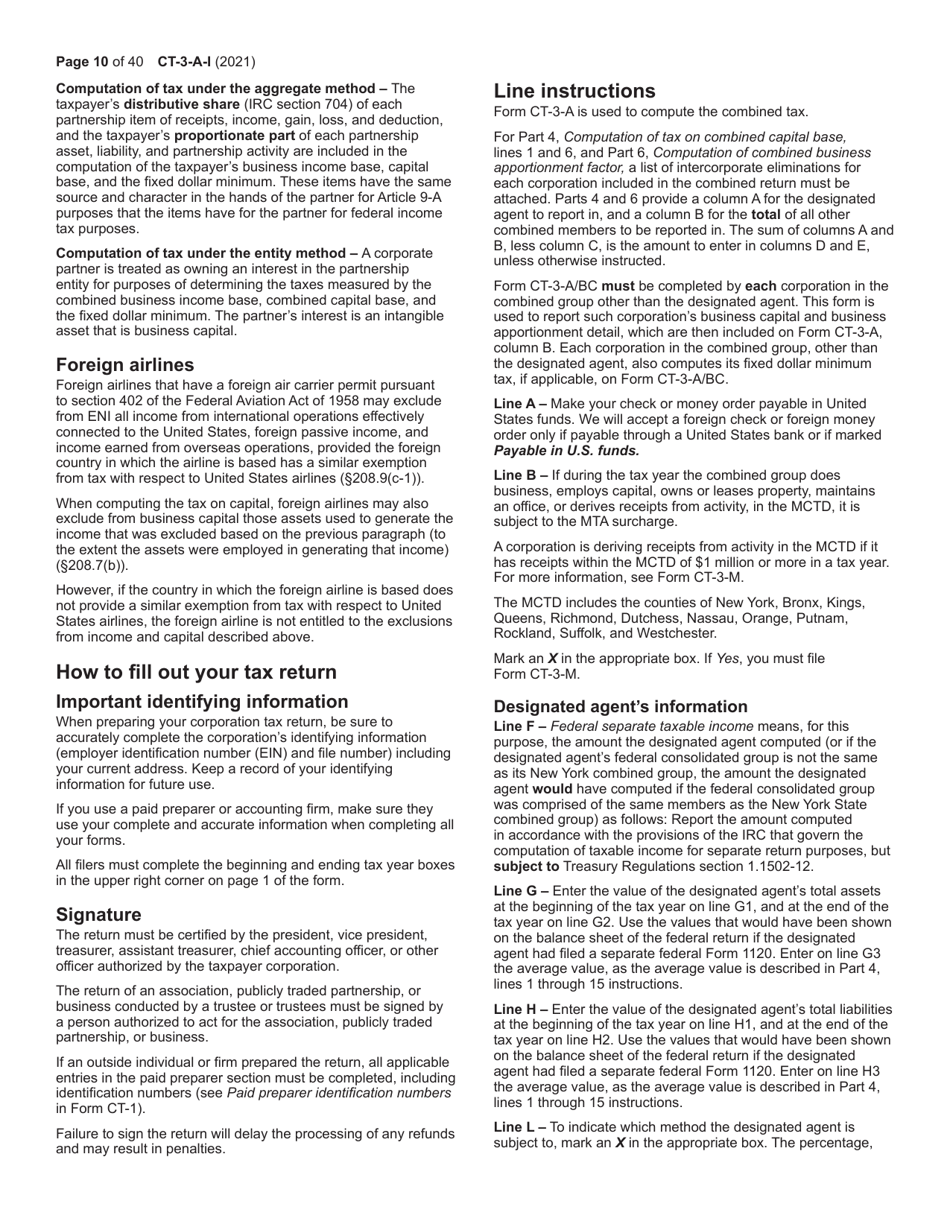 Instructions for Form CT-3-A General Business Corporation Combined Franchise Tax Return - New York, Page 10